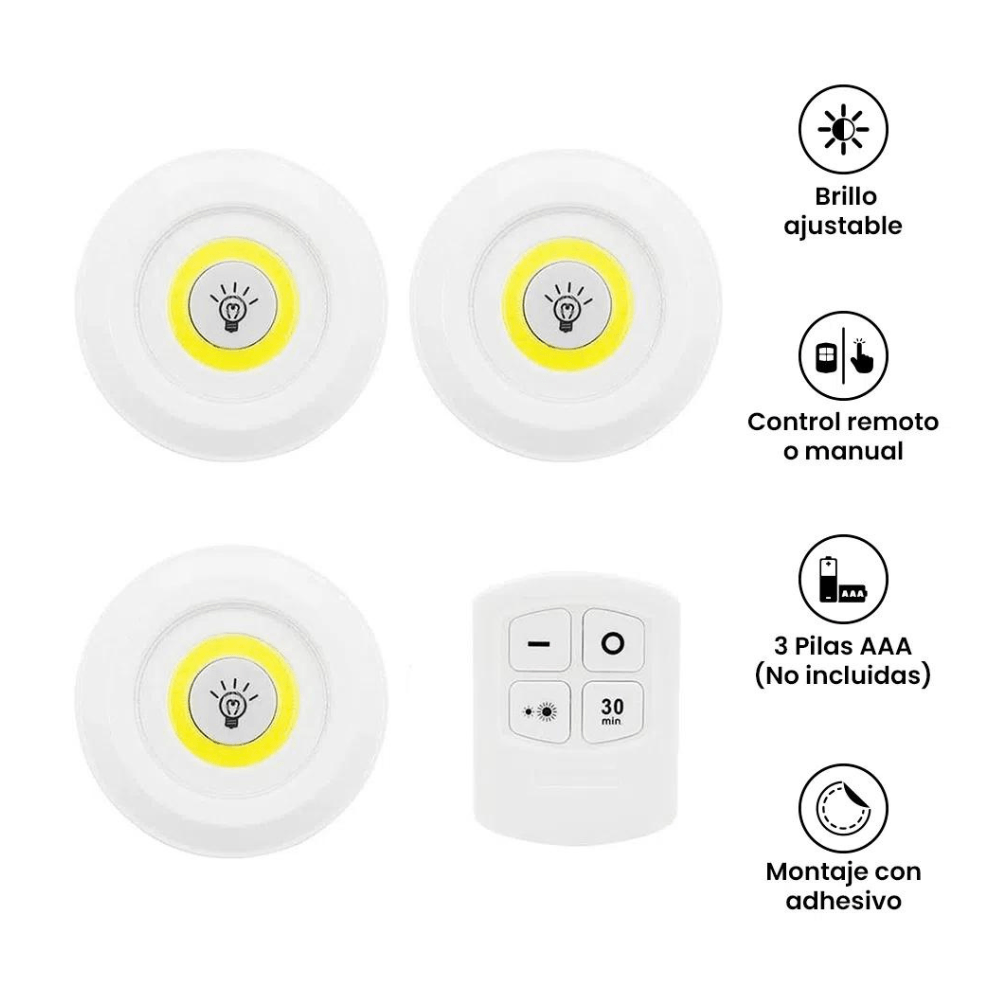 SET DE 3 LUCES LED CON CONTROL REMOTO