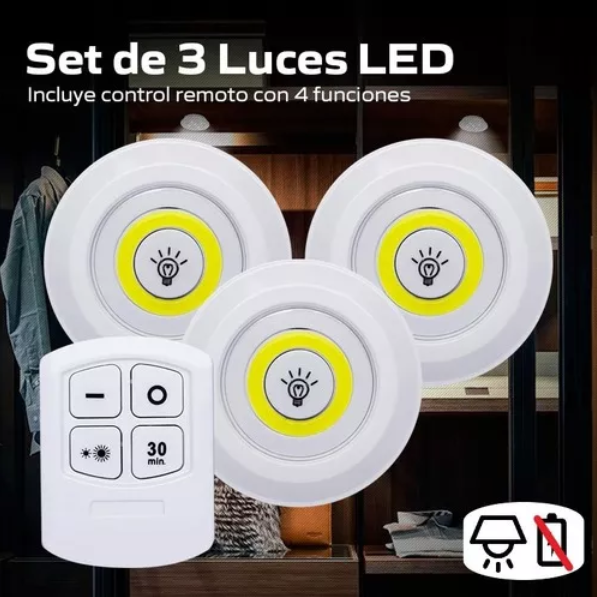 SET DE 3 LUCES LED CON CONTROL REMOTO